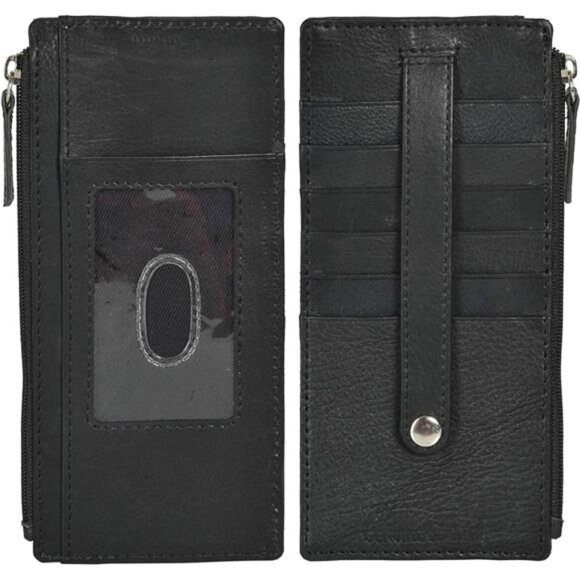 Genuine Leather Women's All in One Credit Business Card Case Holder Slim Zipper - Picture 1 of 5